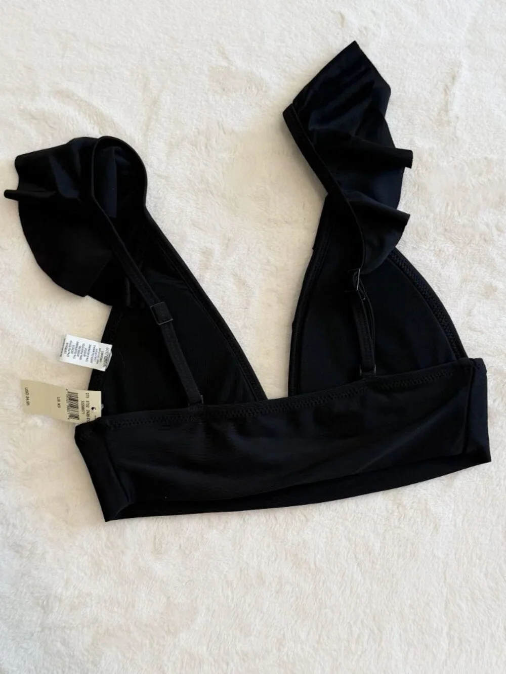 NWT Aerie Black Ruffle Tie Longline Triangle Bikini Top - Size: Extra Small